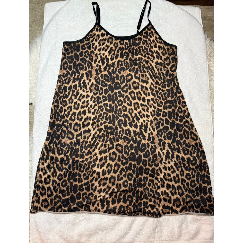 Leopard Print Chemise Nightgown Womens Tan Black Animal Print Sleepwear Dress